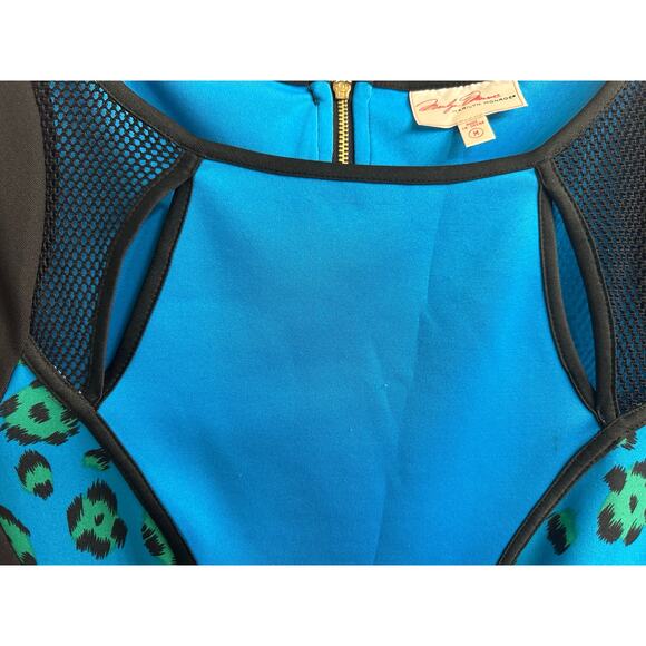 Marylin Monroe Women’s Blue Black Mesh Short Sleeve Mini Bodycon Dress Medium - Picture 5 of 7